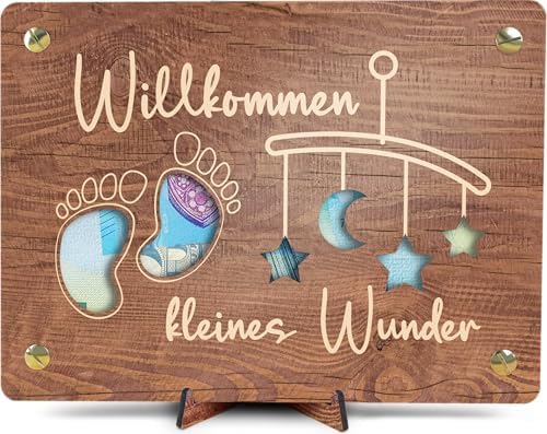 “Willkommen kleines Wunder” Money Card, XL Wooden Money Gift Including Stand, Greeting Card for Birth of a Baby, Gift Card for a Boy or Girl - View 3