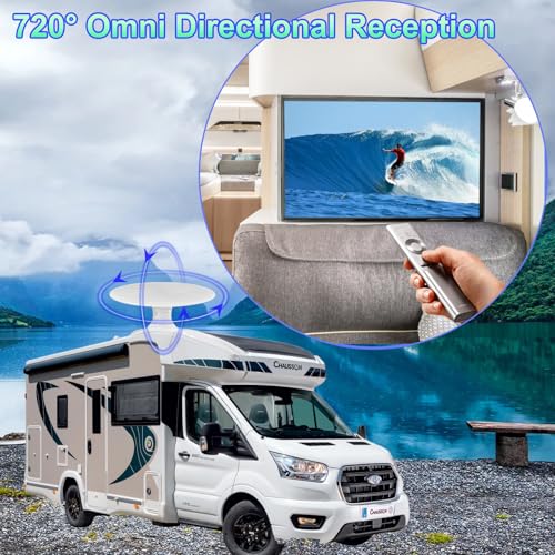 Image of RV TV Antenna for Smart TV Outdoor, 720 Long Range Omni Directional Reception Digital HD Antenna Signal, with Super Signal Booster, 35ft HDTV Cable, for RV /Camping /Attic /Truck /Boat (RV506)
