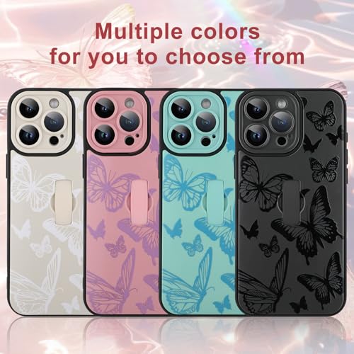 Image of for iPhone 15 Pro Max Case with Finger Strap Holder, Cute Cool Butterfly Print Pattern Design for Women Girls, Shockproof Anti Scratch Hand Kickstand Protective Cover, Pink