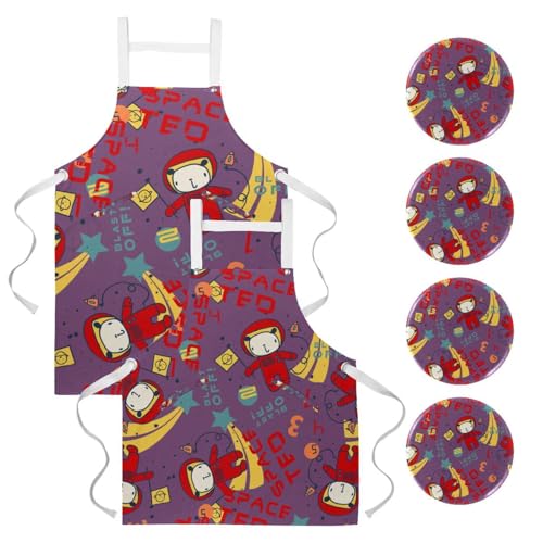 Lot de 2 tabliers de cuisine astronaute avec poches pour homme et femme
