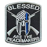 Zcketo God Blessed are The Peacemakers Thin Blue Line Tactical Embroidered Hook and Loop Support Police Army Law Staff Fastener Applique Patch for Caps,Bags,Backpacks,Clothes Shoulder,Vest