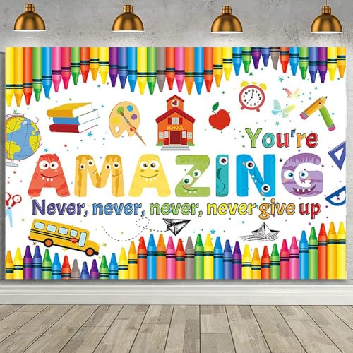 MEHOFOND 8x6ft Welcome Back to School Backdrop Banner Inspirational Back to School Decorations Background Backdrop First Day of School Backdrop for School Board Party Banner Photo Booth Studio