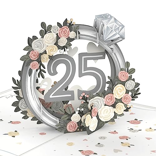 papercrush® Pop-Up Karte Silberhochzeit - 3D Glückwunschkarte zur silbernen Hochzeit mit Rosen, Edle Glückwunschkarte zum 25. Hochzeitstag für Frauen & Männer, Besondere Verpackung für Geldgeschenk