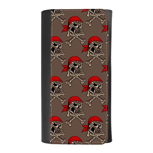 (Pirate skull with crossbones in red bandana) women's Patterned Leather Buckle Trifold Wallet Bag Pouch Holster With Credit Card Holder insurance for smartphones