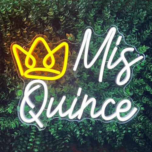 Mis Quince Neon Sign, LED Mis Quinceanera Neon Sign with Crown, Dimmable Mis Xv Neon Sign Light, Mis 15 Años Letrero Quinceanera Decorations for 15th Birthday Party Girl Kid Christmas Wall Decor