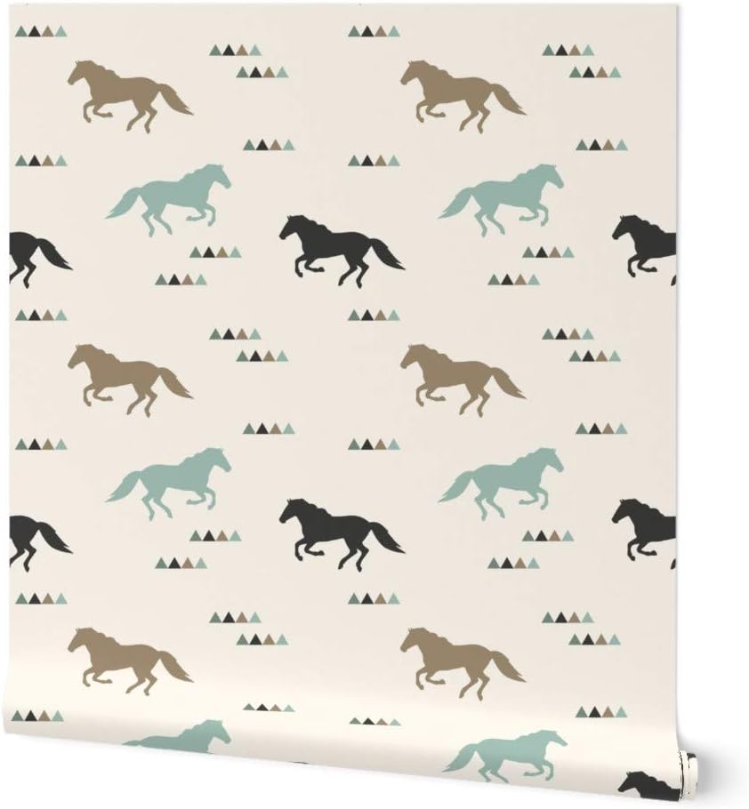 Peel & Stick Wallpaper 3ft x 2ft - Wild Horses Horse Modern Neutral Baby Custom Removable Wallpaper by Spoonflower