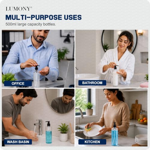 Image of LUMONY Pack of 2 - Dispenser Bottle 500 ML Transparent Clear Empty Dispenser Bottles Liquid Dispenser Set for Face, Hair, Garden, Sanitizer and More (Pack of 2)