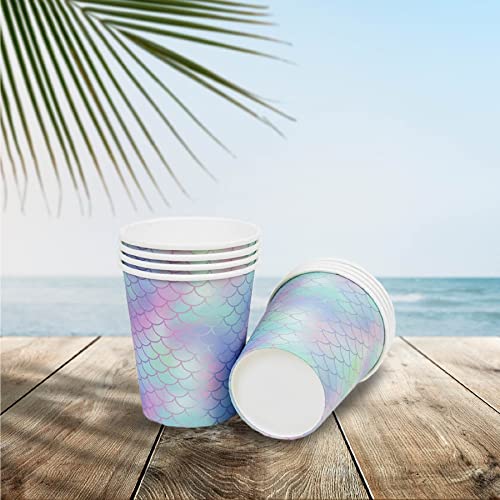 Image of Wanna Party Mermaid Theme Paper Cups 9 oz.for Mermaid Party Supplies /Underwater Party Supplies /Birthday Decorations for Girls-8 Pcs