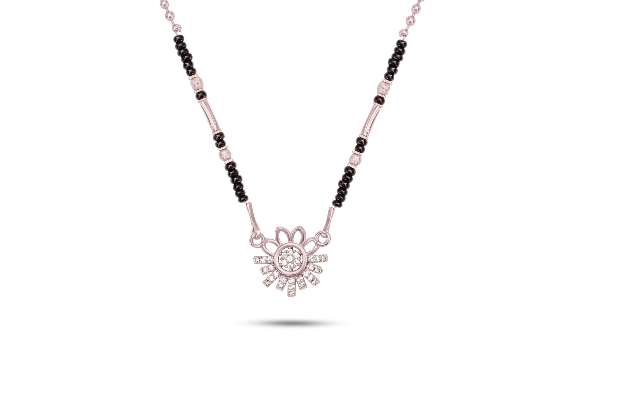 kisona Black Beads Clear Stone Gold Plated Floral Design Fashion Mangalsutra for Women-picture-21