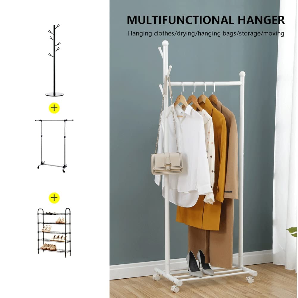 Perchero de una Sola Barra pequeño Perchero con Ruedas y estantes para Colgar Ropa de Metal Resistente nizador de Almacenamiento para Dormitorio (Blanco-86X43X170cm
