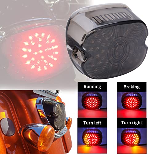 JMTBNO Feu Arrière LED pour Moto Feu de Freinage Clignotant Intégré Feux Arrière Noirs Fumés Compatible avec Dyna Sportster 883 1200 Road King Electra...