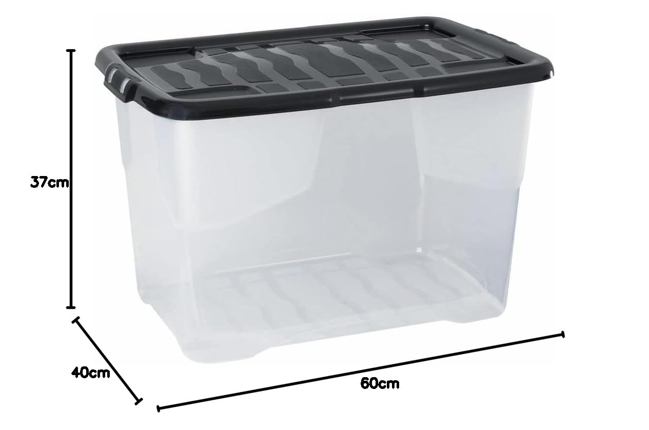 Strata Curve - Caja de almacenaje con tapa (3 unidades, 65 L, 60 x 40 x 37 cm), transparente