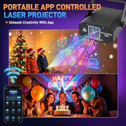 Image of Portable APP Controlled Laser Projector Support Custom Drawing Text Playback Personalized Programming, 3D Animation Laser Light with Sound Active DMX Mode for Stage DJ Party Events