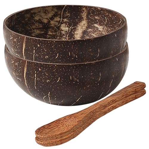 NASSMOSSE Juego de 2 cuencos de de 650 ml/22 oz, grandes, de cáscaras de naturales con cucharas, ecológicos, ligeros y decorativos, para la cocina y el hogar. Servicio