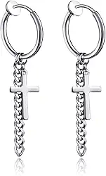 Brincos masculinos, de aço inoxidável, conjunto de brincos hipoalergênicos, cruz, pendurados, joias, presente para homens e mulheres