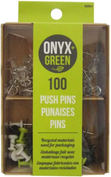 Onyx and Green- Push Pins, 100 pack, Recycled Plastic, Assorted Colors (3901)