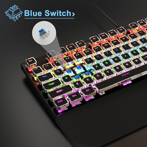 Image of MageGee Typewriter Mechanical Gaming Keyboard, Retro Punk Square Keycap with RGB Rainbow Backlit USB Wired Keyboards for Game and Office, for Windows Laptop PC Mac - Blue Switches /Black