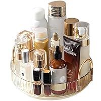 Makeup Organizer for Vanity 360 Rotating, Large Capacity Cosmetic Organisers for Lipsticks, Jewelry, Nail Care, Skincare, Perfume, Ideal Desk Organizer for Dresser, Bathroom and Kitchen(Gold, 1 Tier)