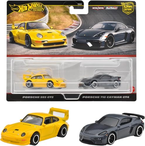 Hot Wheels 2 Pack Porsche 993 GT2 y Porsche 718 Cayman GT4 miniatura 1
