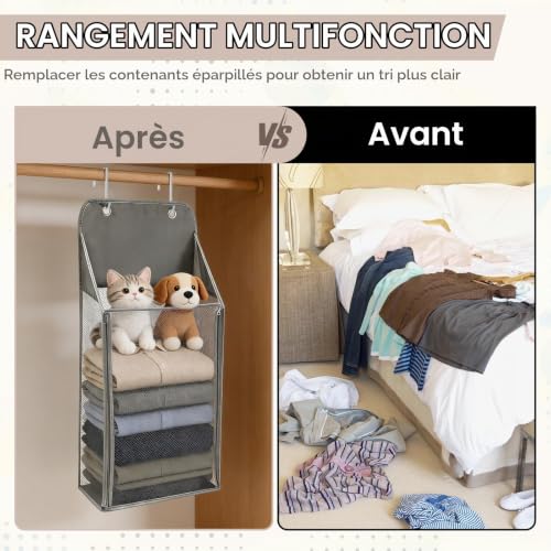 xtemtoamz Rangement Suspendu,Espace de Rangement Pouvant Être Fixé À la Porte, avec Compartiment pour Suspendre Le Linge, Adapté À Une Utilisation À la Maison, Au Bureau Et dans la Salle De Bain – vue 5