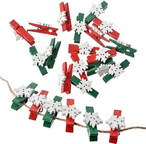 Souarts Set of 50 Christmas Wooden Clips Wood Snowflake Clothespins for Game Mini Pegs for Holding Photo Paper Craft