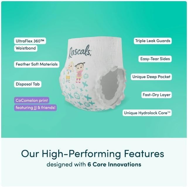 Rascal + Friends Cocomeloon Training Pants, Size 3T~4T ~ (58 Count) ~ (White).