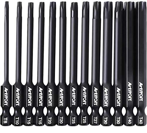 ARTIPOLY Torx Screwdriver Set Bit Set, 1/4 Inch Magnetic Torx Bit Set,S2 Steel 3 Inch Long Torx bits, T8-T40