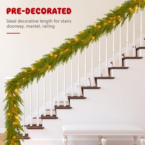 6FT 2PCS Real Touch Cedar Christmas Garland with Light Winter Artificial Faux Greenery Garland Table Mantle Stairs Fireplace Wall Decor Outdoor Indoor Porch Home Decorations (Battery Not Included) by Noiclub - Image 6