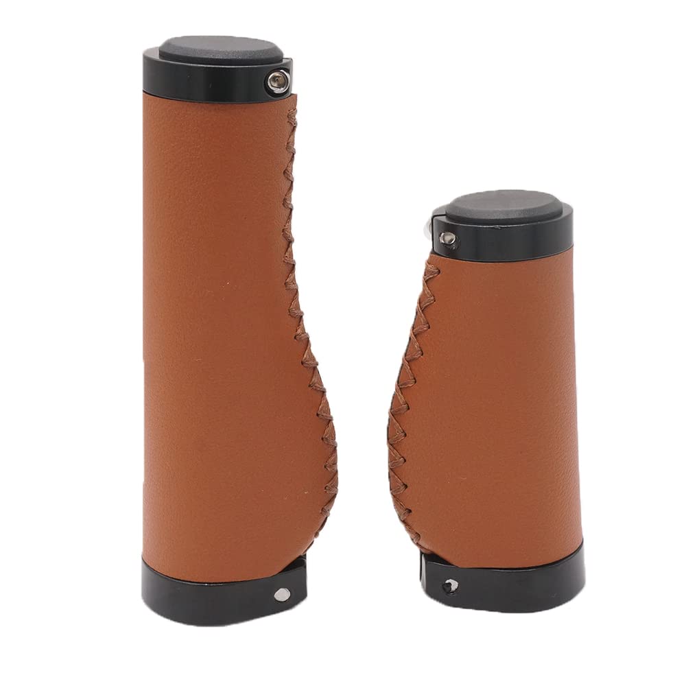 BBxunsless Bike Handle Grips 135/95mm Long/Short Grips Non-Slip PVC Microfiber Leather Ergonomic Hand-Sewn Casual Retro Double Lock-on Handlebar Lever for MTB,Road Bike (Brown-B)