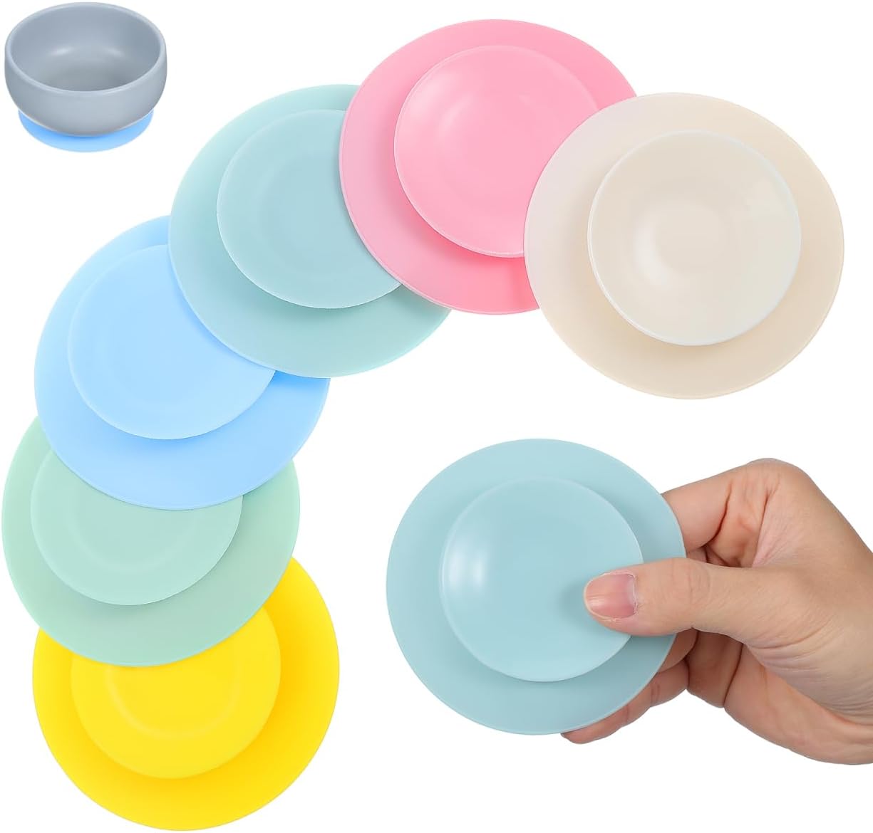 Healeved Silicone Suction Cups 6Pcs Double-Sided Suction Plate Pads for Toddler Plates Elderly Bowls and Patient Dinnerware Non-Slip Anti-Spill Solution 3.74X3.74 Inches