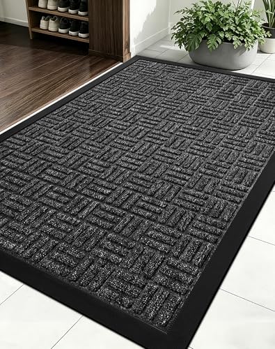 Mibao Front Door Mat, Heavy Duty Durable Welcome Mat for Outdoor Indoor, Dirt Trapper Waterproof Super Absorbent Door Mat for Entryway Outside Patio Porch, 29.5' x 17', Grey