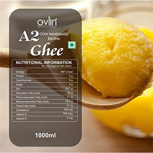 Image of Ovlin Professional 100% A2 Gir Cow ghee | Vedic Bilona Method | Grassfed | Cultured | Premium&Traditional Ghee 1000 ml (pack of 2)