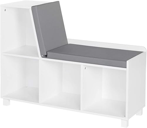 Miniatura 14 de RiverRidge Book Nook Collection Cubbies para niños con banco de almacenamiento de 2 piezas, color blanco con cubos grises Blanco con contenedores