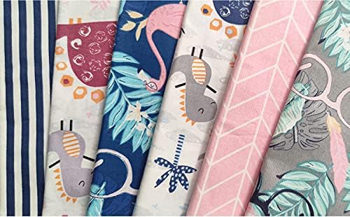Gnognauq Fat Quarters Fabric Bundles Flamingo Striped Floral Prints Quilting Sewing Patchwork 18x22 Blue&Pink