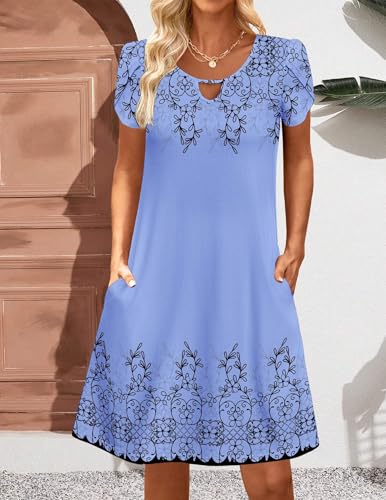Image of Zeagoo Women's Casual A-Line Dresses with Pockets Summer Floral Tshirt Dress Short Sleeve Mini Dress Flowy Sundresses