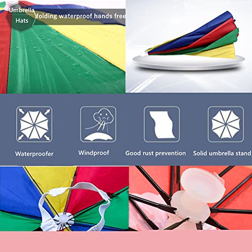 Distart 3 Pack Umbrella Hat, Sports Head Umbrella Hats For Adult Women, 26 Inch Diameter Folding Waterproof Rainbow Fishing Headwear For Outdoor Party Beach Hiking thumb #2