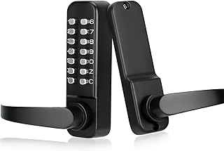 CODACE Mechanical Keyless Entry Door Lock with Handle, Keypad Front Door Lock Handle Set, Code Door Locks with Keypad, Waterproof Gate Lock for Outdoor Fences, Not Keypad Deadbolt, Auto Lock (Black)