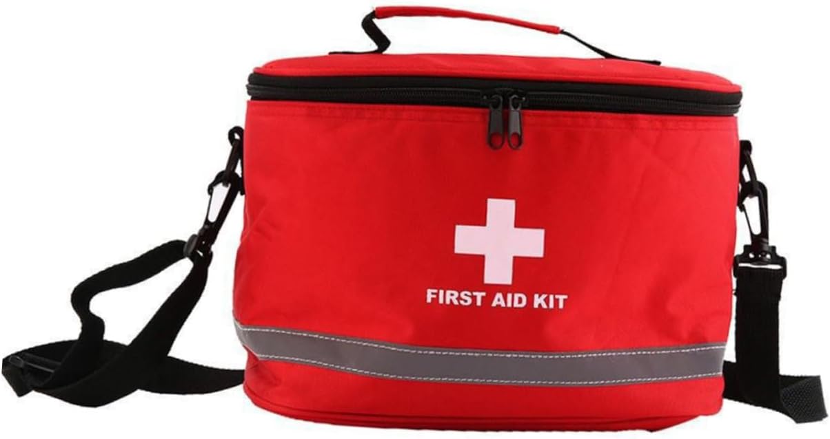 Red Cylinder Shape First Aid Bag Portable Survival Kit with Shoulder Strap Durable Emergency Organizer for Travel Outdoor Activities Random Color