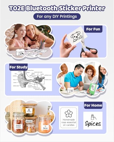 Image of Mini Sticker Printer with 9 Rolls of Self-Adhesive Paper, Sticker Maker Machine Bluetooth Portable Inkless Printpods Pocket Printer for Kids Study Notes, Anatomical Diagrams, Photos, Gift
