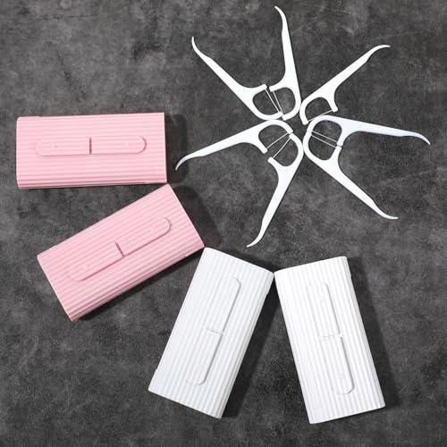 Image of 4 Pcs Portable Dental Floss Dispenser Refillable Dental Flossers Case Automatic Travel Floss Pick Organizer Pocket Floss Boxes with 40 Floss Picks for Cleaning Teeth (2 White+2 Pink)