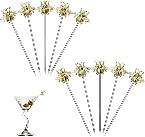 LB-LAIBA Palillos de cóctel de acero inoxidable Martini Olive Picks para Mojitos Bloody Marys Aceitunas Aperitivos Frutas Sándwiches Bebidas