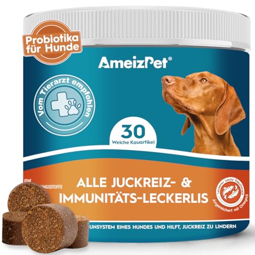 AmeizPet Hunde Weiche Leckerlis Anti Juckreiz & Immun für Hund, Juckende Haut Und Fell Hund Verdauungssnacks, 30 Hunde Leckerlis