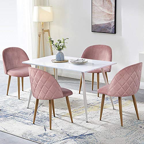 Yaheetech Velvet Dining Chairs Accent Kitchen Chair Living Room Chair For Vanity/Makeup/Leisure Upholstered Side Chairs With Soft Velvet Seat Backrest Metal Legs Set Of 2, Pink #TOP1