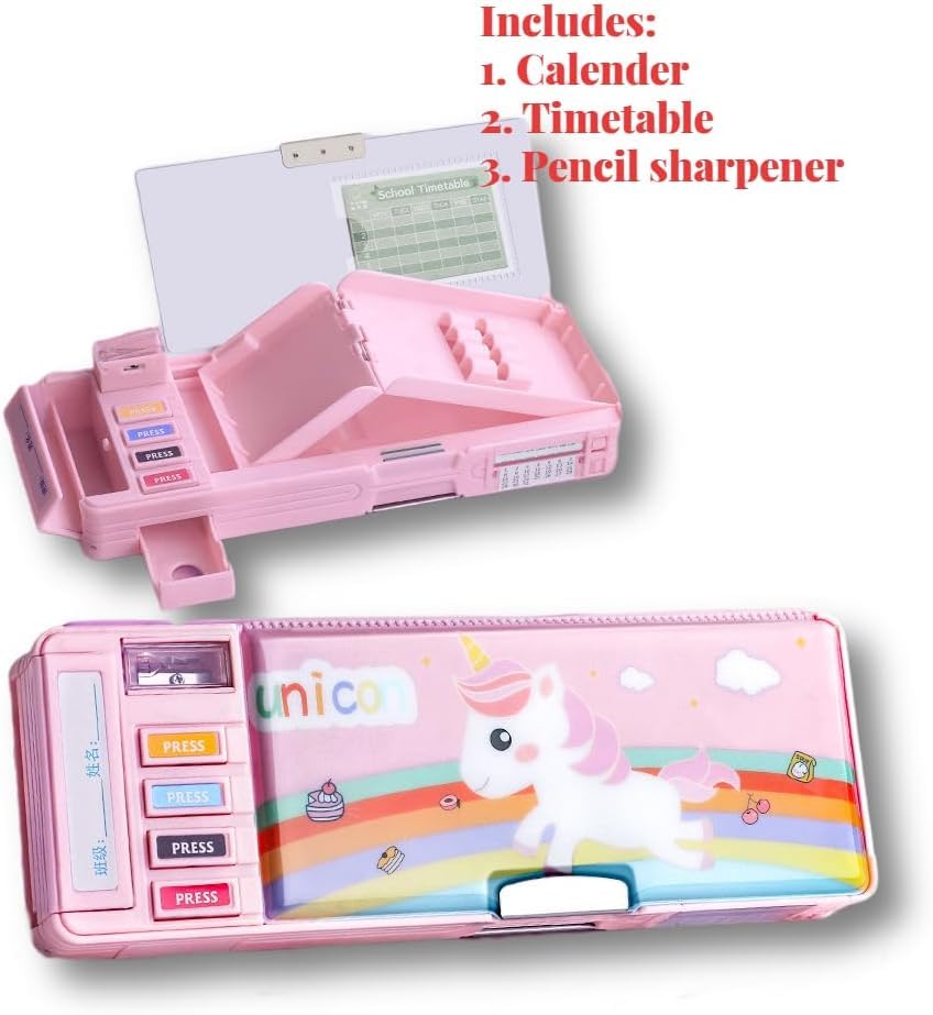 Image of Parshya Multifunctional Cute School Pencil Case for Girls, Unicorn Compass Box for Boys, Aesthetic Stationary Items for Kids, Magnetic Pencil Box, Best Gifts (Unicorn Compass Box New 2)