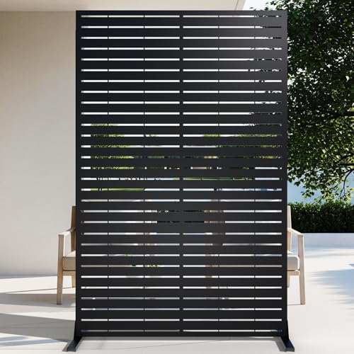 72' H Metal Outdoor Privacy Screen – Freestanding Rustproof Louvered Fence Panel for Patio, Garden, Balcony, AC Unit Cover, Trash Can, Modern Decorative Divider
