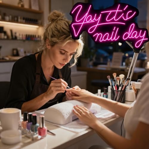 Image of Yay It's Nail Day Neon Sign for Wall Decor | Dimmable Neon Sign for Home Shop Spa Beauty Nails Cosmetic Salon Wall Decor,Nail Room Decor Acessory,USB Powered
