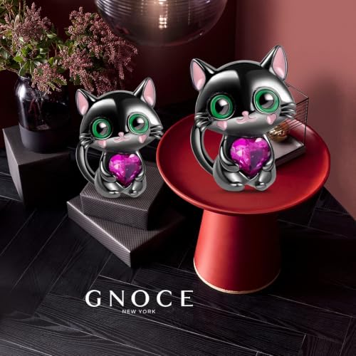 Image of GNOCE Black Cat Embraces Heart Gemstone Charm Bead Silver fit Bracelet /Necklace Jewelry Gift for Women Wife