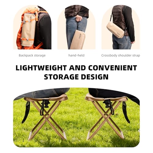 Image of 16 inch Extra Tall XL Portable Chair for Adults, Collapsible Purse Chair Heavy Duty Camp Seat with 3 Storage Pockets for Fishing Hiking Gardening, Lightweight Travel Purse Stool