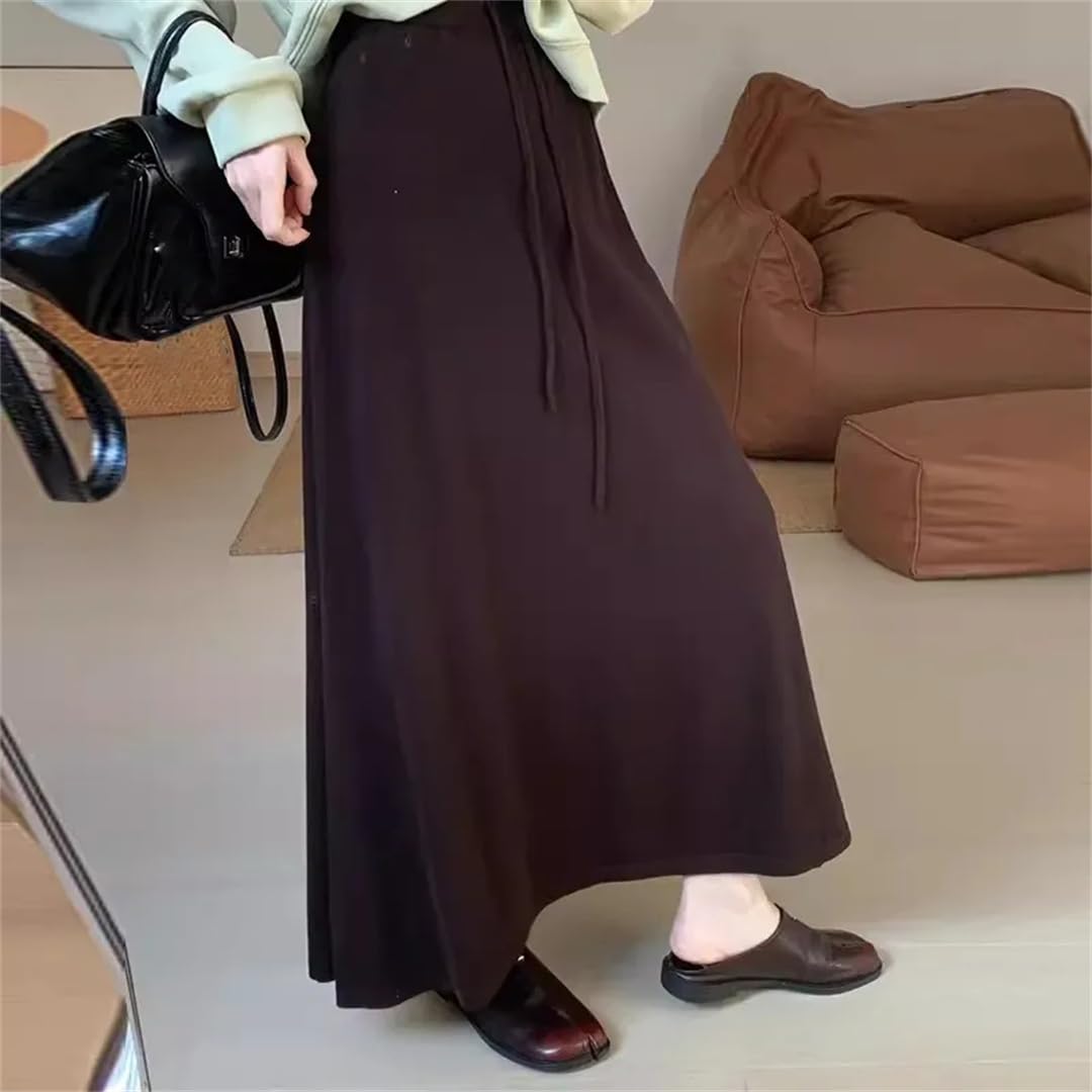 Lmtossey Gonna invernale in lana elegante da donna con elastico in vita con lacci