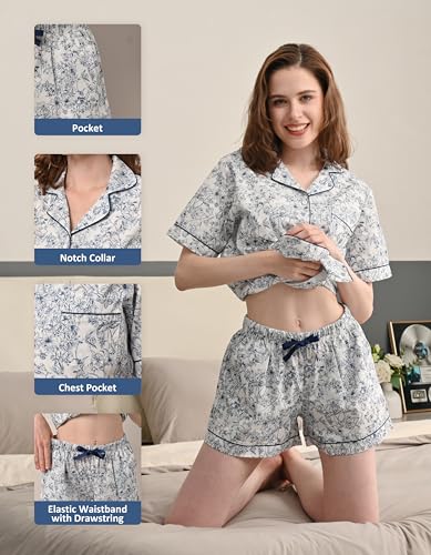 Image of NAP BOUND 100% Cotton Pajamas for Women 2 Piece PJs Set Long Sleeve Button Down Breathable Woven Sleepwear Loungewear XS-XXL